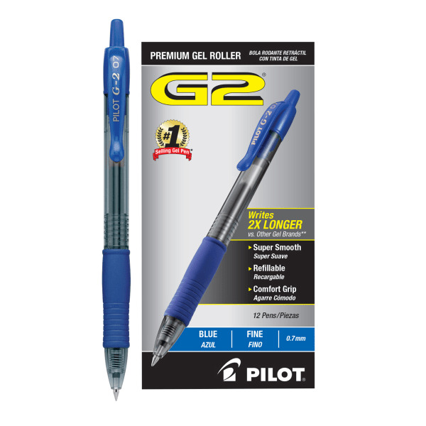 Pilot Blue Ink Fine Point G2 Retractable Gel Pens