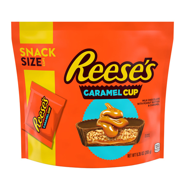 Reese's Caramel Milk Chocolate Snack Size Peanut Butter Cups, Candy Bag, 9.35 oz