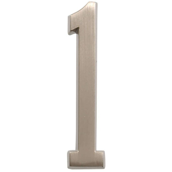 Everbilt 4 In. Satin Nickel Flush Mount Self-adhesive House Number 1