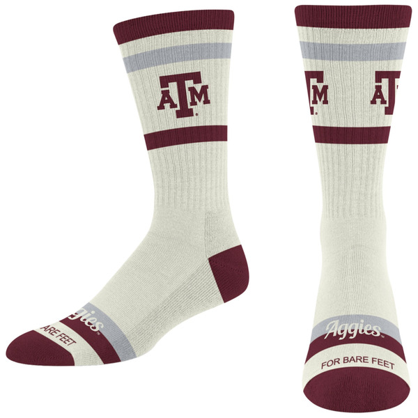 For Bare Feet Adults' Texas A&M Aggies Stripe Fame Crew Socks, L - Khaki