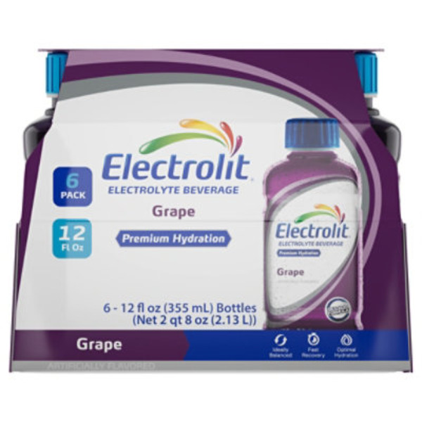 Electrolit Electrolyte Hydration Beverage – Grape – 12 Fl Oz Bottle, 6 Pack