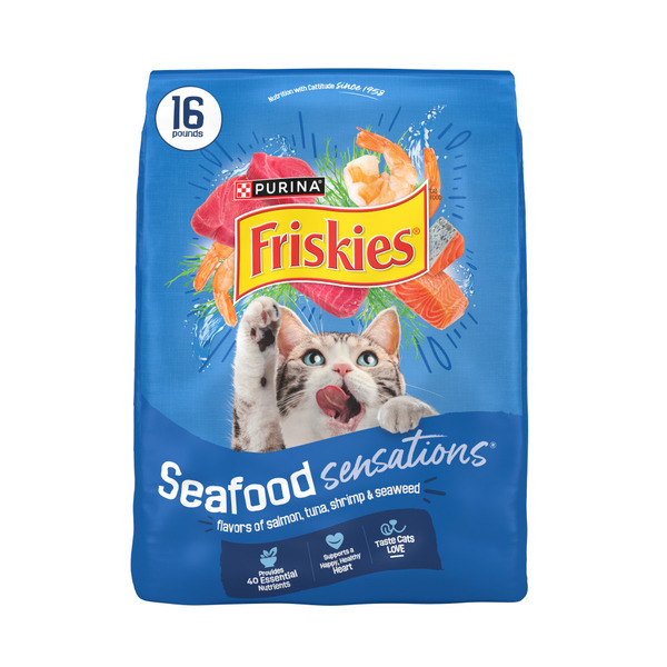 Purina Friskies Dry Cat Food Seafood Sensations With Salmon, Tuna, and  Shrimp Flavors