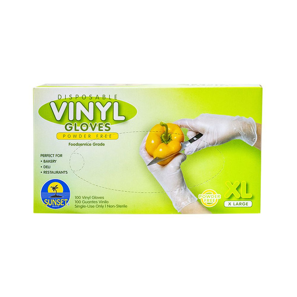 Sunset - Smooth Touch Vinyl Gloves without Powder, Size Extra Large - 100 ct