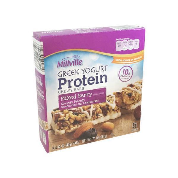 Millville Mixed Berry Greek Yogurt Protein Chewy Bars 5 Ct From ALDI 