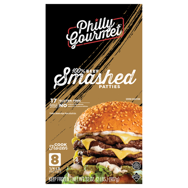 Philly Gourmet Patties, Smashed, 100% Beef