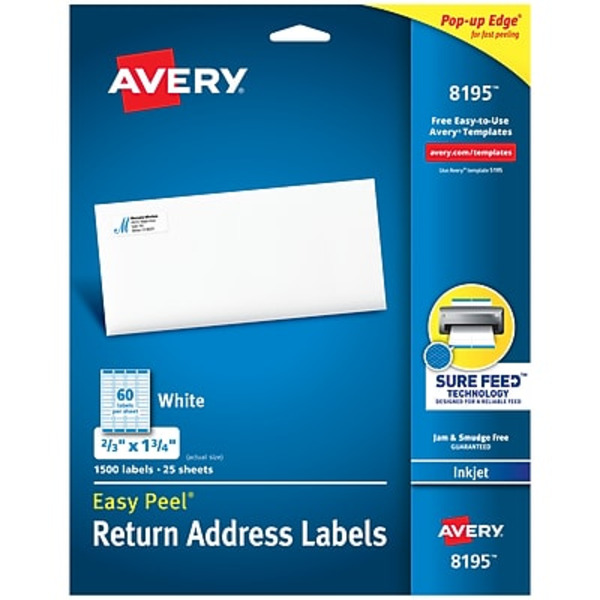 Avery 1 3/4" x 2/3" Easy Peel White Inkjet Return Address Labels