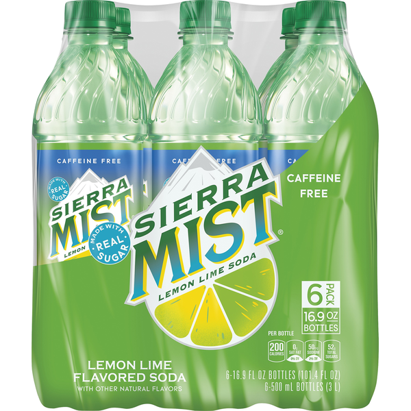 Sierra Mist Soda, Lemon Lime Flavored, Caffeine Free, 6 Pack Same