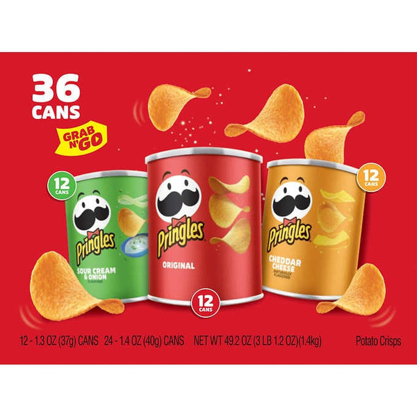 Pringles Grab & Go Potato Crisps, Variety (Original, Cheddar Cheese, Sour Cream & Onion), 36 Ct