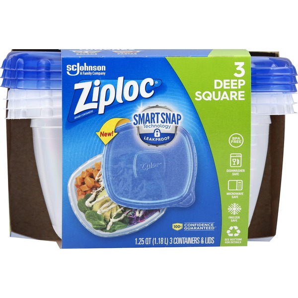 Ziploc Containers & Lids, Deep Square, 1.25 Quart (3 ct) from Safeway