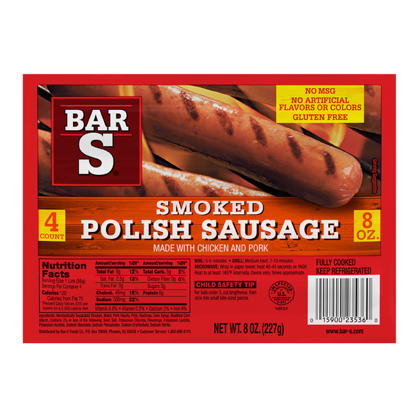 Bar-S Smoked Polish Sausage, High Protein