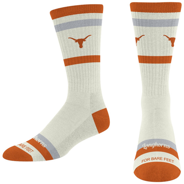 For Bare Feet Adults' Texas Longhorns Stripe Fame Crew Socks, L - Khaki