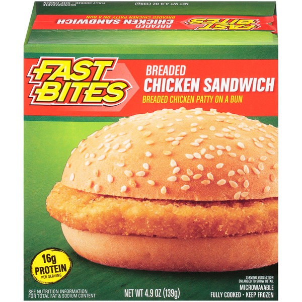 Fast Bites Breaded Chicken Sandwich, Breaded Chicken Patty on a Bun
