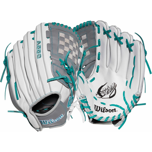 Wilson Girls' Right Hand ThrowA550 Siren Series Fastpitch Glove - White & Mint