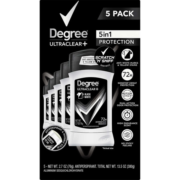 Degree Men UltraClear+ Antiperspirant Deodorant, Black & White, 2.7 oz, 5 ct