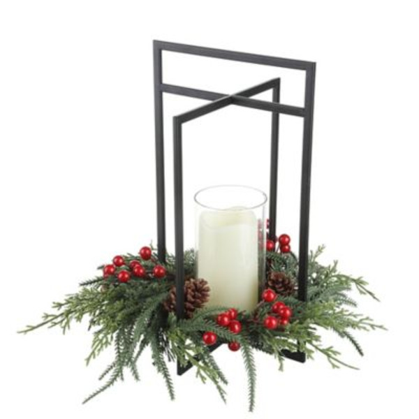 Red Shed Floral Lantern with LED Candle, 16 in.