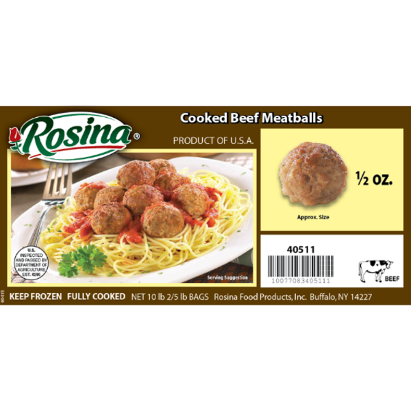 Frozen Rosina - Traditional Italian Beef Meatballs, 0.5 oz each - 10 lbs