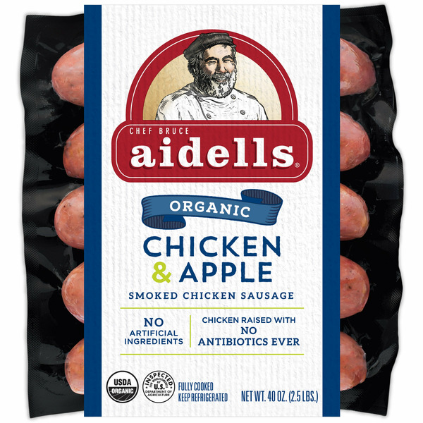 Aidells Organic Smoked Chicken Sausage, Chicken & Apple, 40 oz