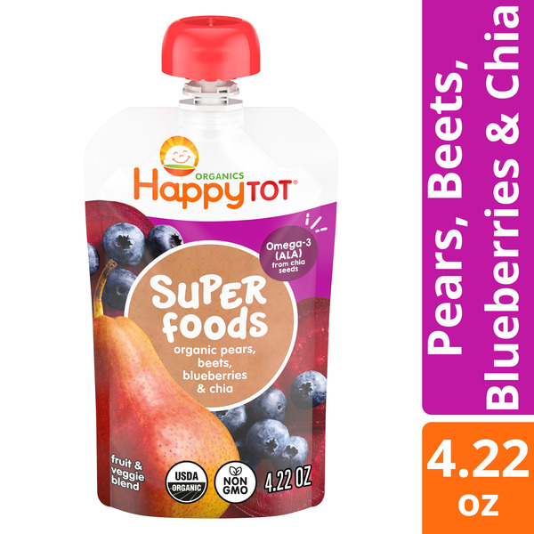 Happy Tot Organics Superfoods Stage 4 Organic Pears, Beets, Blueberries + Super Chia Pouch 4.22 oz UNIT