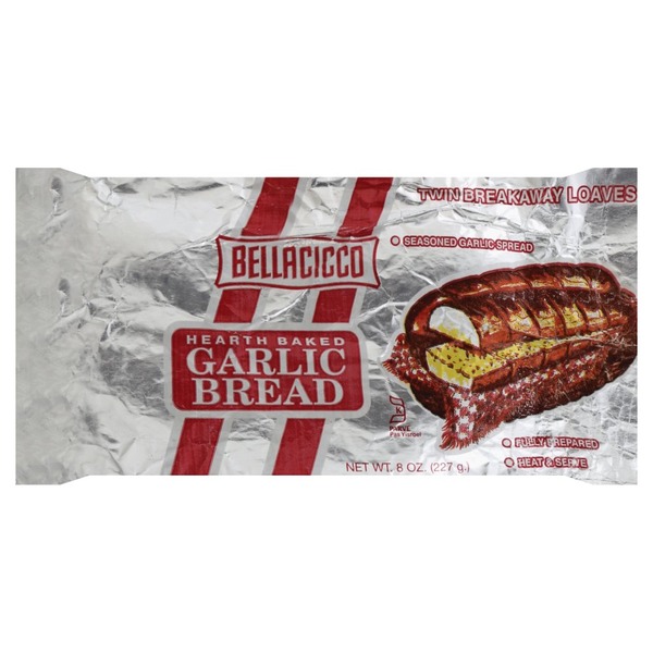 Bellaciccio Garlic Bread, Hearth Baked, Twin Breakaway Loaves (8 oz