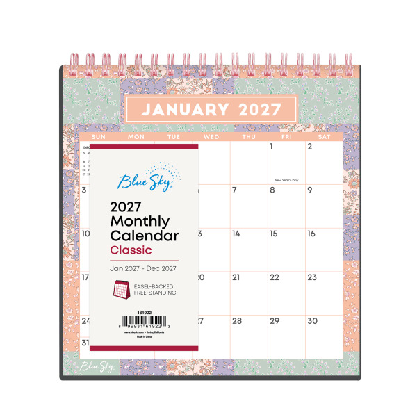 Blue Sky 2027 Monthly Desk Calendar With Stand, 6-1/8 x 6-3/8 in - Quilted Garden