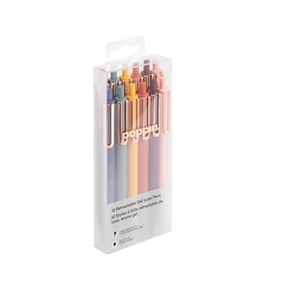 Poppin Retractable Gel Luxe Pens, Black Ink, Assorted