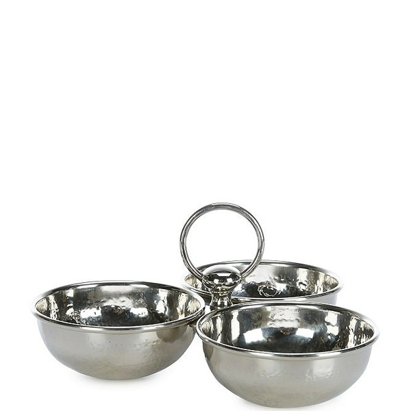 Southern Living Stainless Steel Hammered 3-Section Barware Bowl Server
