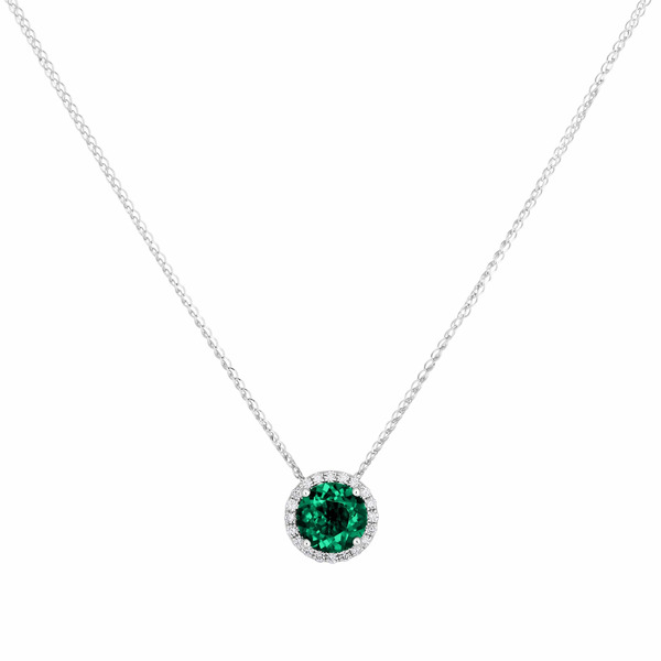 Lab Created Emerald and Diamond 14kt White Gold Pendant
