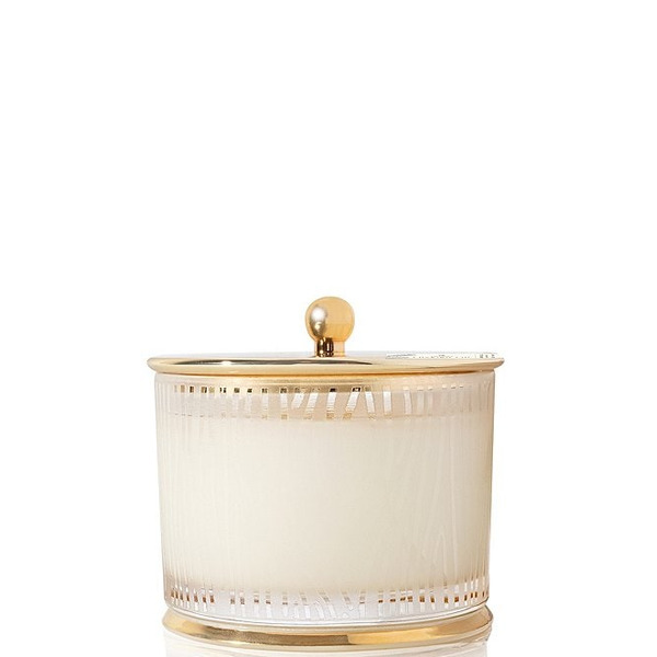 Thymes Frasier Fir Gilded Frosted Wood Grain Candle. 9oz.