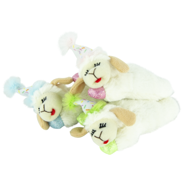 Play On Assorted Lamb Chop With Birthday Hat Cat Toy
