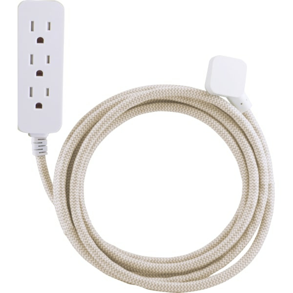 Cordinate 10' Light Brown & White Decor Extension Cord With 3 Grounded Outlets & Surge Protection