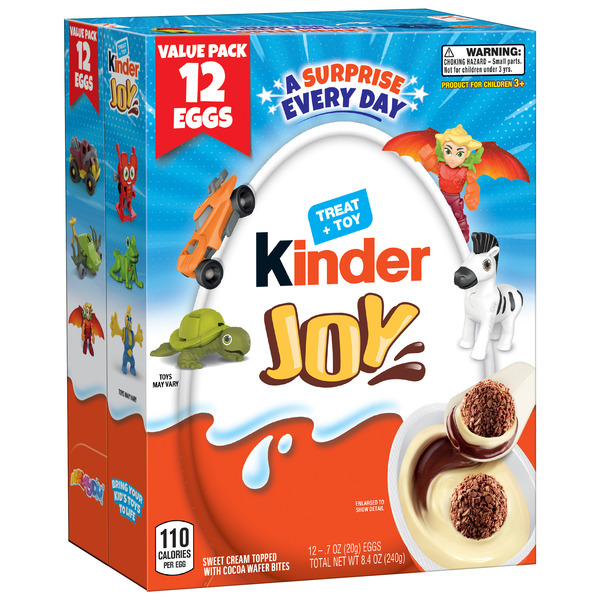 Kinder Joy Eggs, Bulk 12 Count, Treat Plus Toy, Sweet Creams and Chocolatey Wafers, Individually Wrapped, 8.4 oz