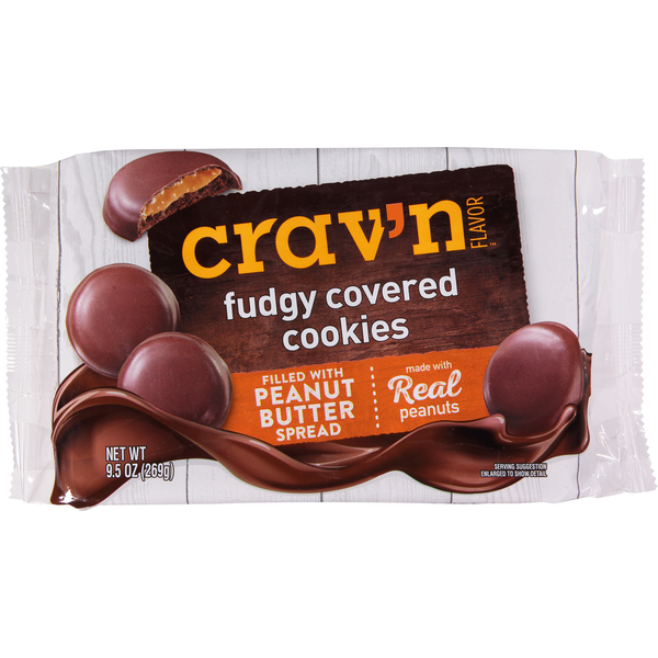 Crav'n Flavor Cookies, Peanut Butter, Fudgy Covered Same-Day