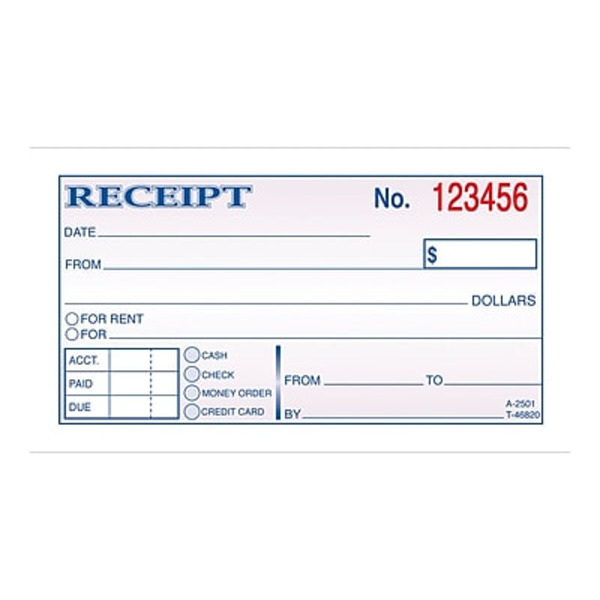 Adams DC2501-3 2.75" x 5.38" Money & Rent Receipt Books