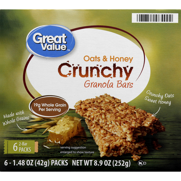 Great Value Granola Bars Crunchy Oats Honey 6 Each Instacart