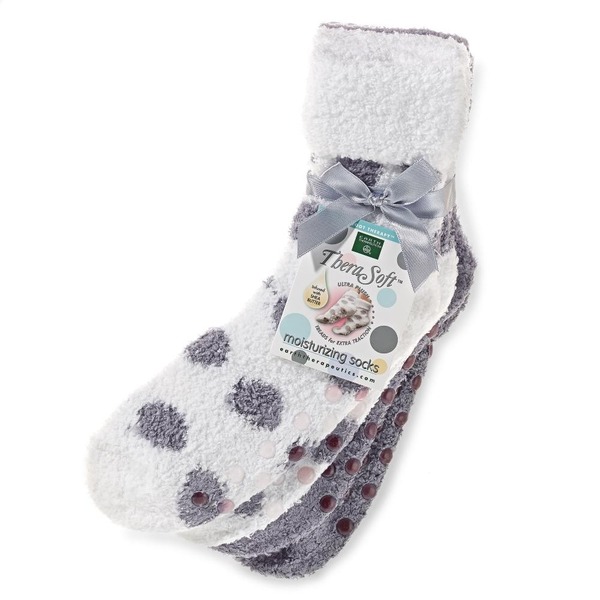Earth Therapeutics 2-pk Dotted Shea Butter Thera-Soft Socks Lavender Polka Dot