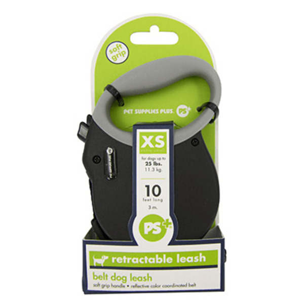 Play On Retractable Soft Grip Dog Lead, XS - Black
