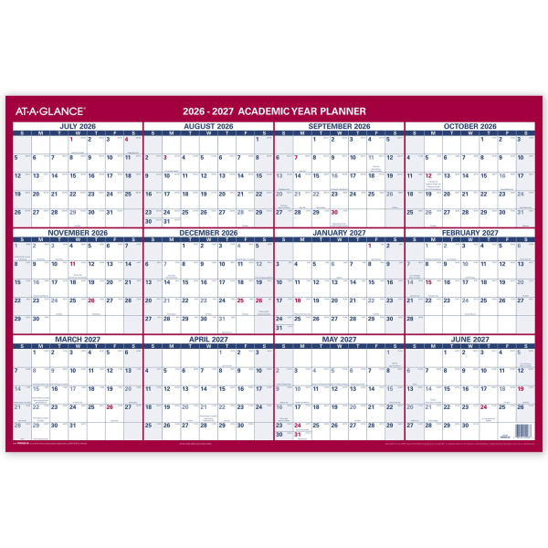 AT-A-GLANCE Horizontal Reversible Erasable Academic & Regular Year 2026-2027 Wall Calendar, Large, 36 x 24 in