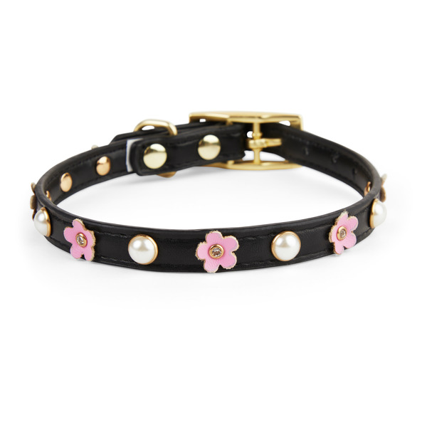 Youly SD Flower Dog Collar - Black & Pink - XS/S
