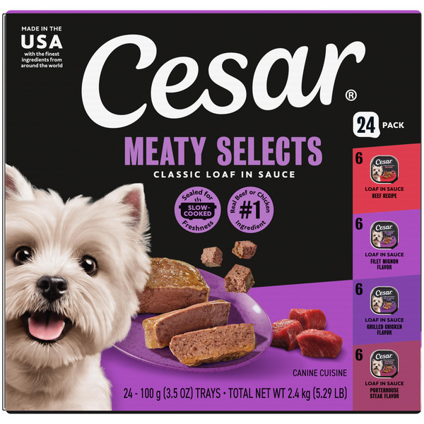 Cesar Loaf in Sauce Adult Wet Dog Food Beef and Chicken Flavors Variety Pack (24) 3.5 oz. Trays