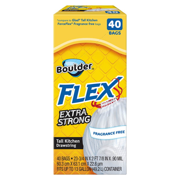 Boulder Fragrance Free Extra Strong Flex Tall Kitchen Drawstring