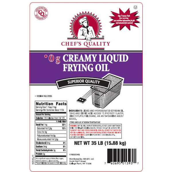 Chef Quality - Creamy Soybean Fry Oil, zero trans fats - 35 lbs