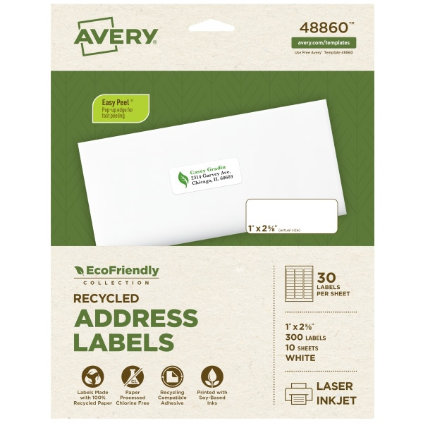 Avery 1" x 2.625" EcoFriendly Mailing Labels for Laser & Ink Jet Printers