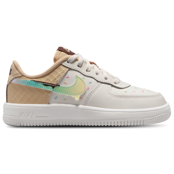 Nike Little Kids' Force 1 Low Casual Shoes, Size 11 - Sail/Multi-Color/Sesame/Bleached Turquoise