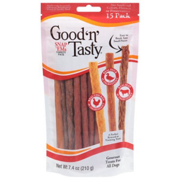Good 'n' Tasty Snap 'Ems Gourmet Real Chicken/Real Duck/Real Beef Treats for All Dogs Variety Pack