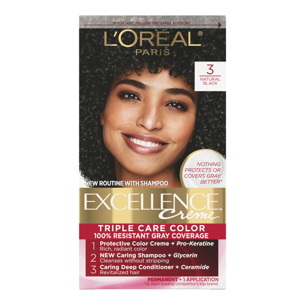 L'Oreal Creme Permanent Triple Care Hair Color, 3 Natural Black