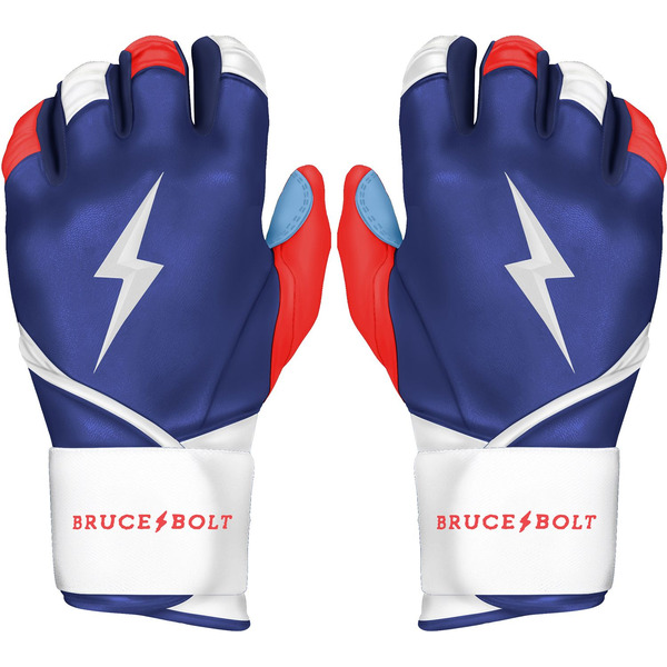 BRUCE BOLT Adults' Long Cuff USA Batting Gloves, Medium - Red, White & Blue