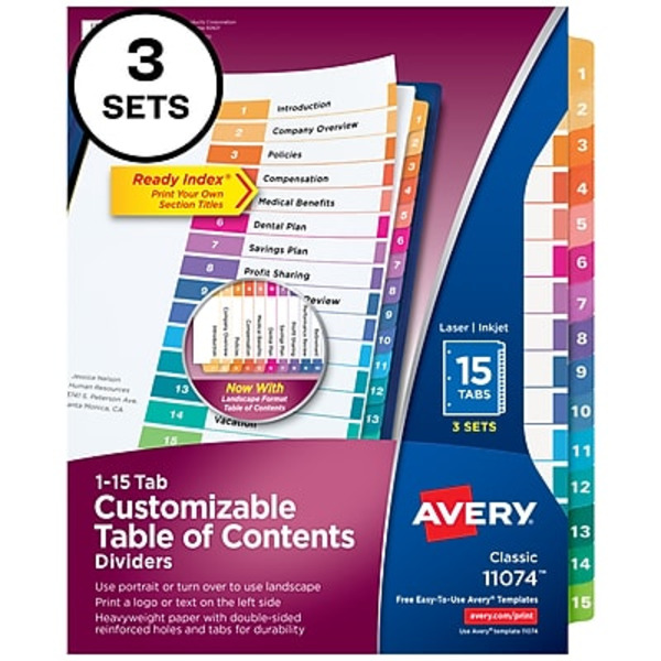 Avery White 15-Tab Customizable Table Of Contents Ready Index Pre-Printed Paper Divider