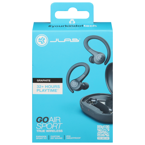 JLab Earbuds, True Wireless, Go Air Sport, Graphite - 1 each