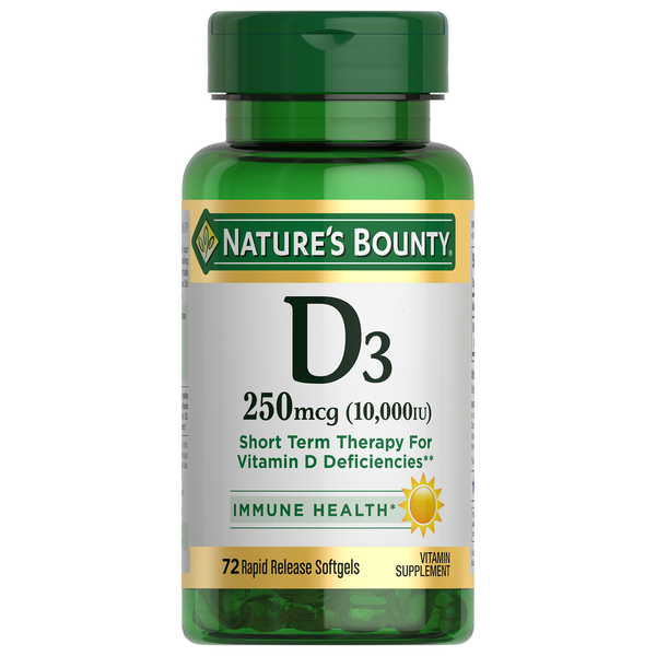 Nature's Bounty Vitamin D3, 250 mcg, Rapid Release Softgels - 72 ct