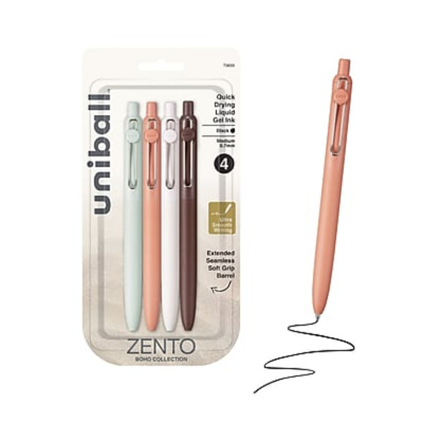 uniball Zento Liquid Gel 0.7mm Medium Point Black Ink Retractable Pens